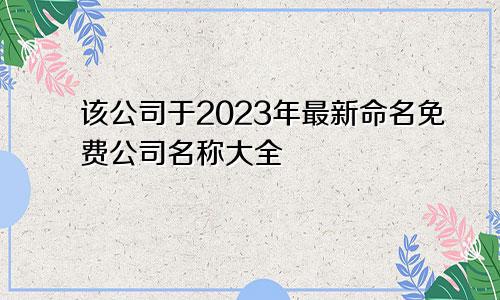 该公司于2023年最新命名 免费公司名称大全(图1)